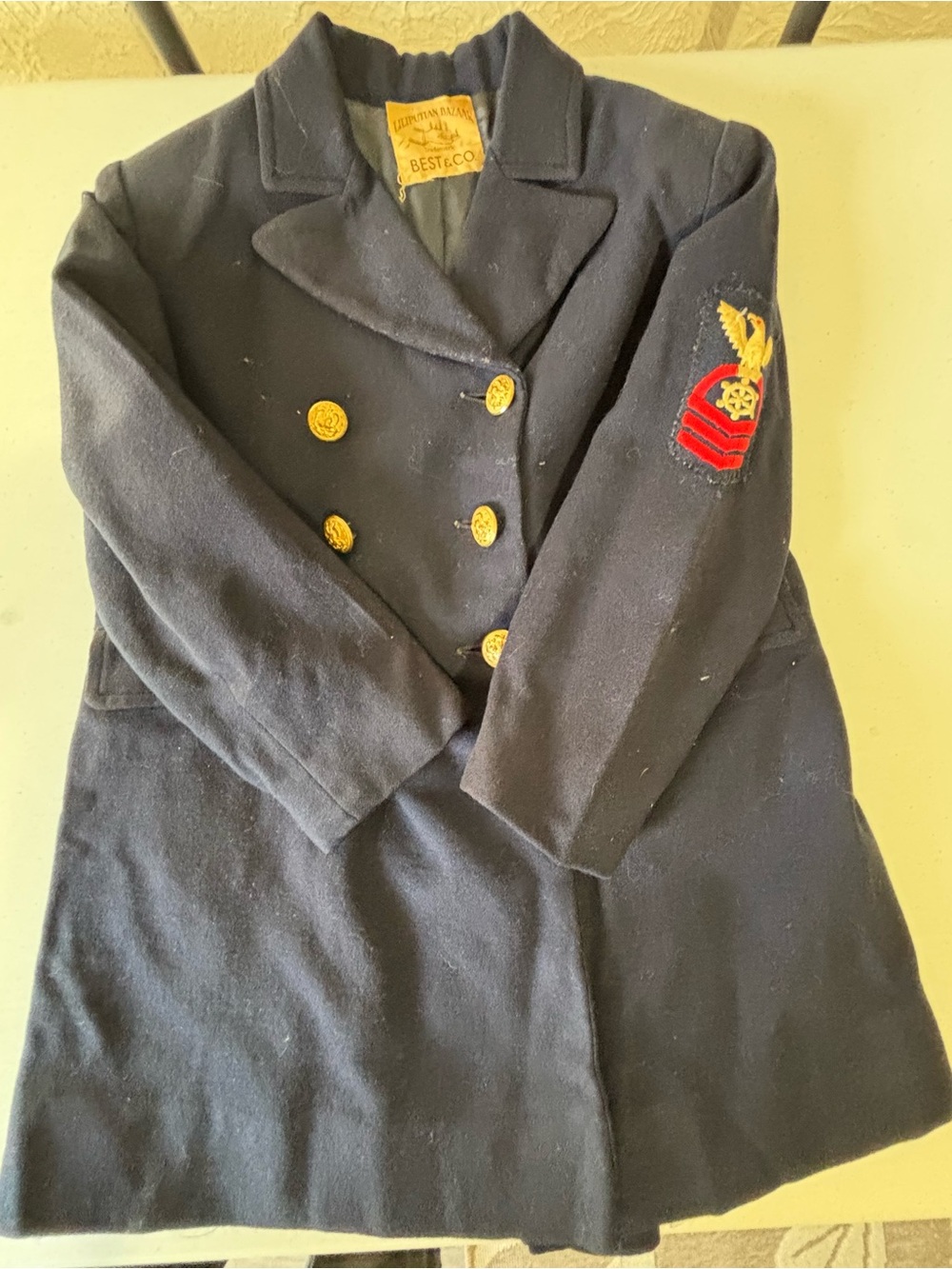 1940s Antique 3T Navy Dbl Breasted Kids Peacoat Chevron Patch Lilliputian Bazzar